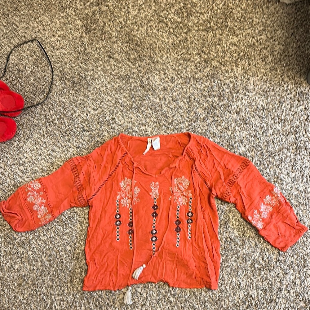 Embroidered Orange Blouse